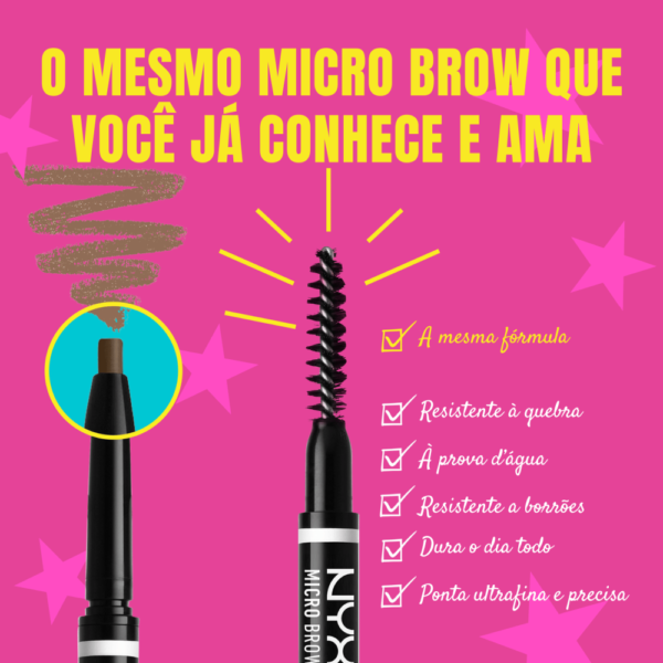 NYX Lápis de Sobrancelha Micro Brow Pencil Ultra Preciso, À Prova D Água e Longa Duração - Imagem 3